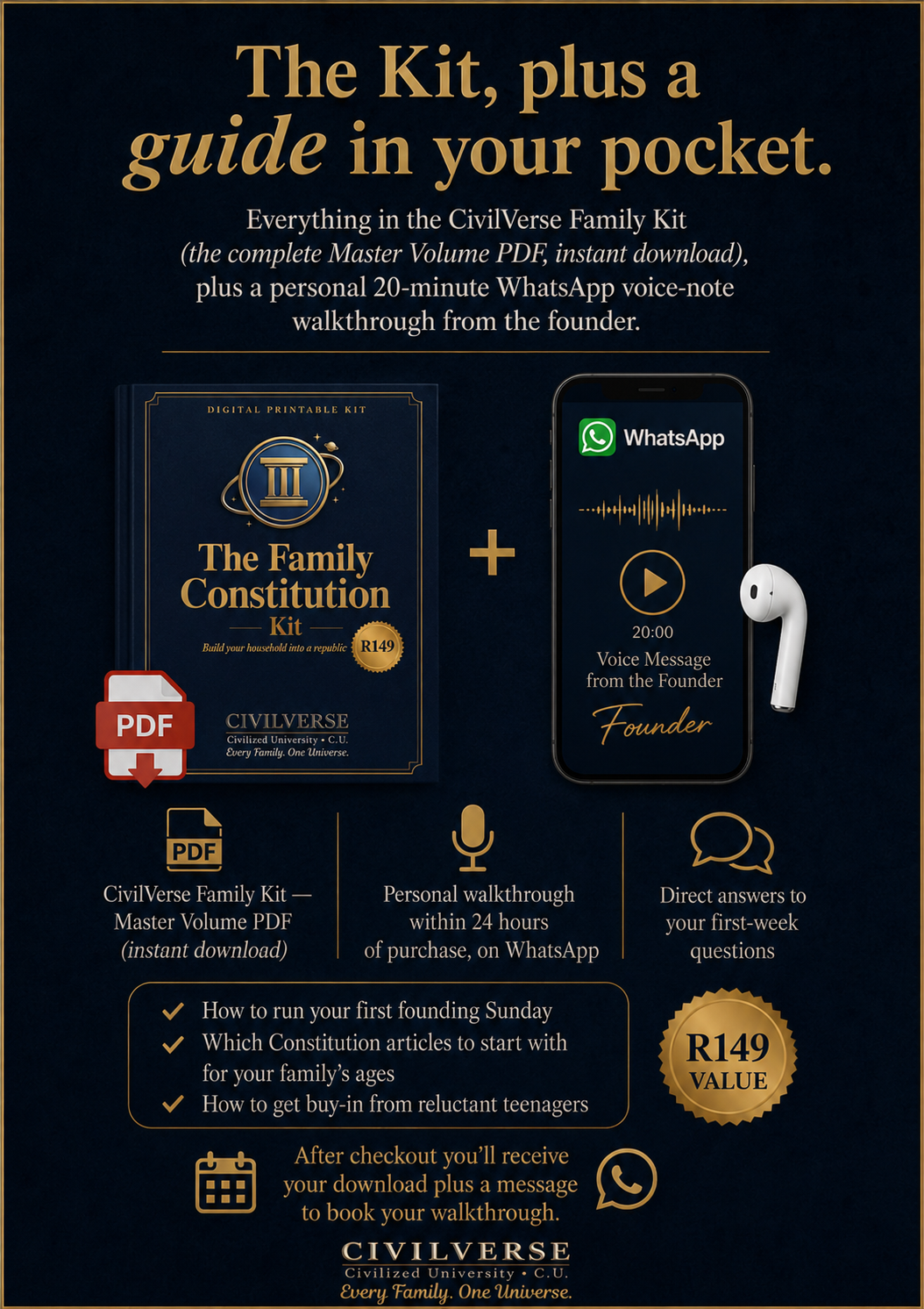 CivilVerse Launch Bundle — Family Kit + Personal WhatsApp Walkthrough